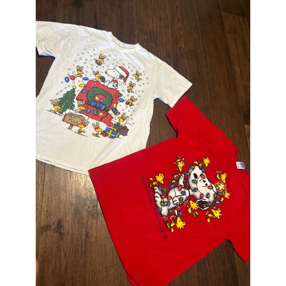 Vtg Peanuts Snoopy Christmas T-Shirt Bundle Red White Woodstock Holiday M